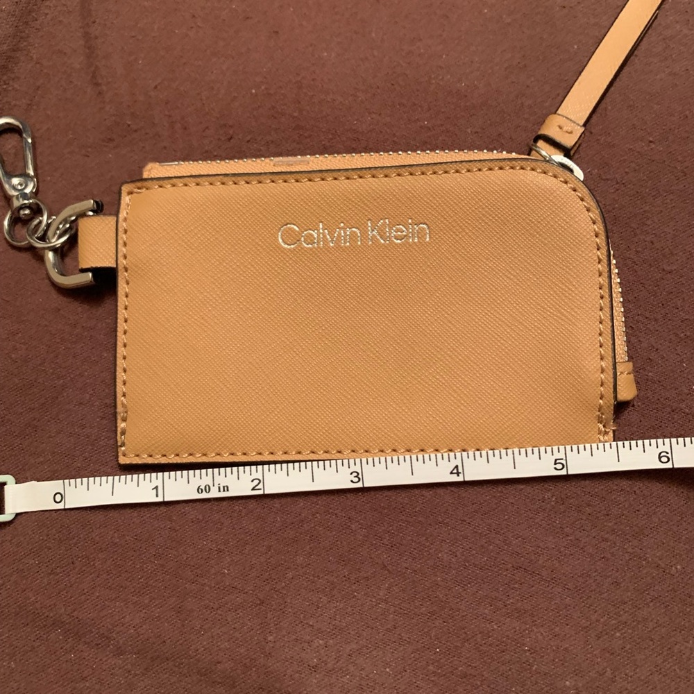 Calvin Klein Beige Card Holder with Silver Accents